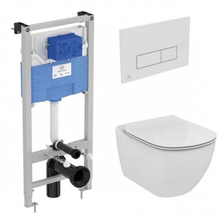 SET Унитаз подвесной с инсталляцией Ideal Standard Tesi Aquablade + клавиша Oleas M2